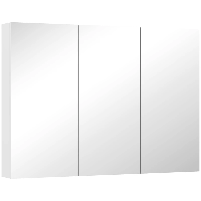 HOMCOM Bathroom Mirror Cabinet Wall Mounted, 3-Door Storage Unit, Modern Bathroom Wall Cabinet with Mirror and 4 Adjustable Shelves, 91.5 x 11.5 x 65 cm, White