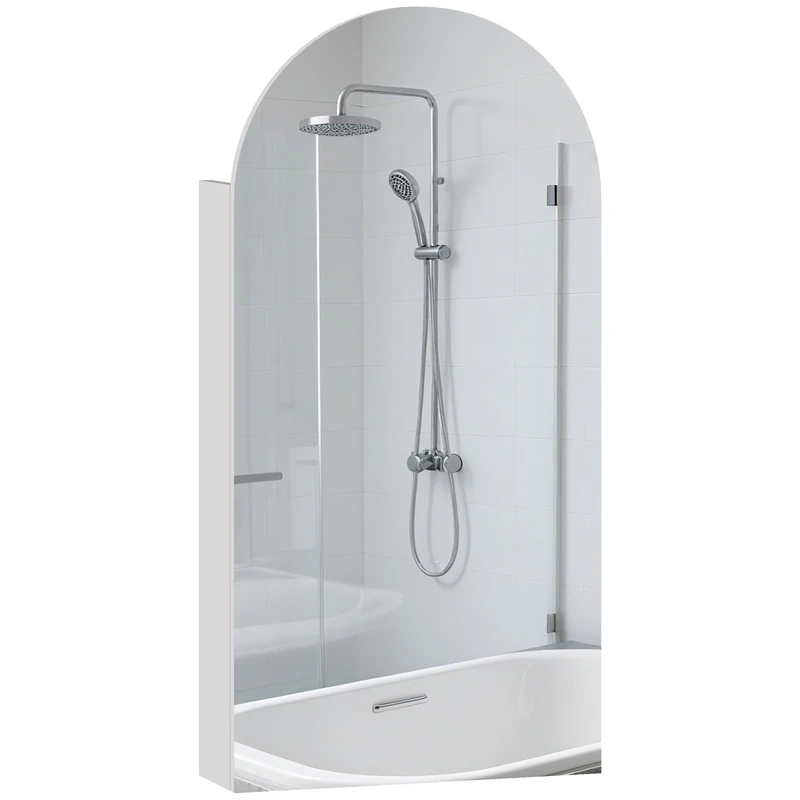 HOMCOM Bathroom Mirror Cabinet Wall Mounted, Modern Bathroom Wall Cabinet with Frameless Arch Mirror and Adjustable Glass Shelves, 40 x 12 x 80 cm, White