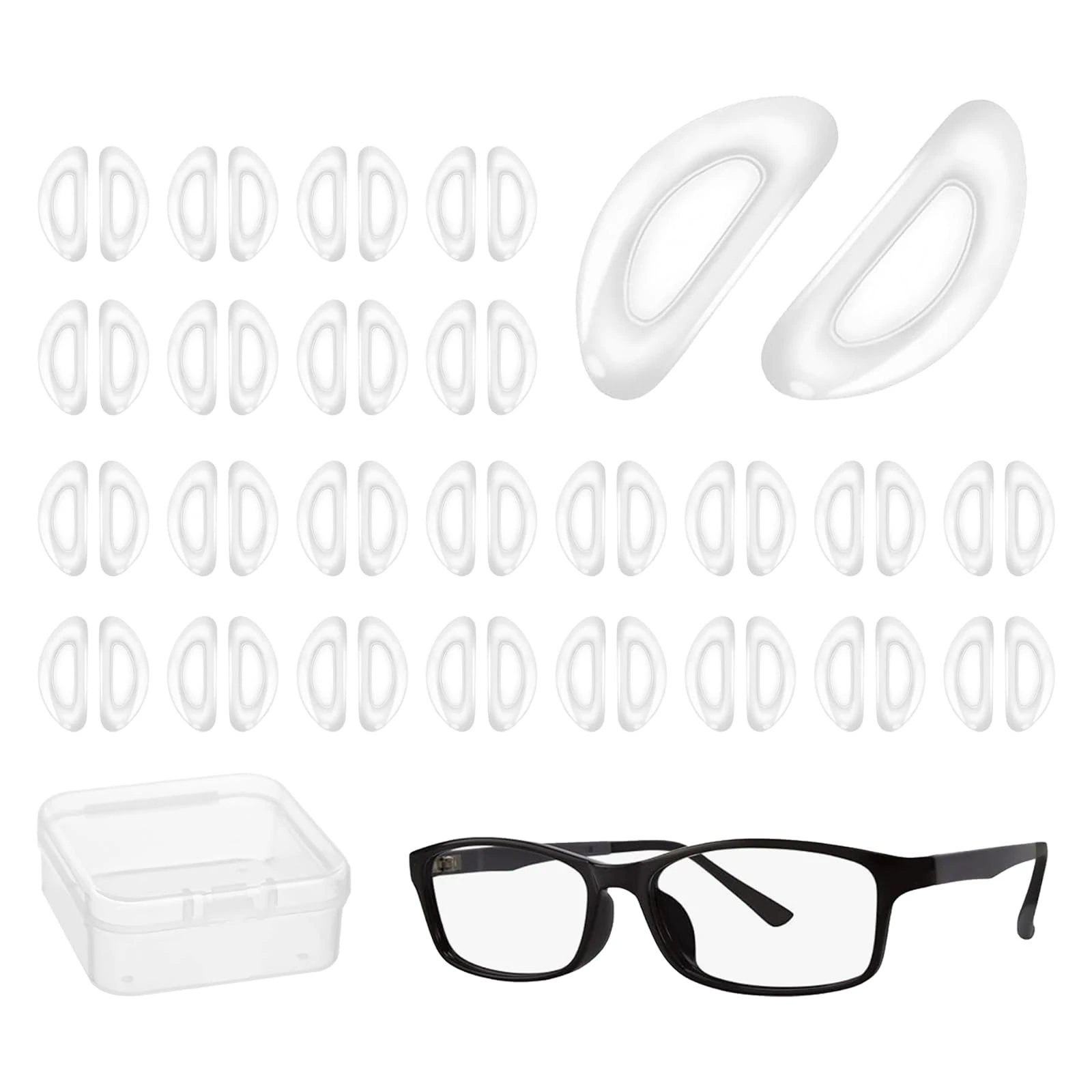 DAJING 24 Pairs Silicone Nose Pads for Glasses - Anti-Slip Pads to Stop Glasses Slipping Down Nose, Durable & Comfortable, 15 x 6 x 1.5 mm (Transparent) with Storage Plastic Box