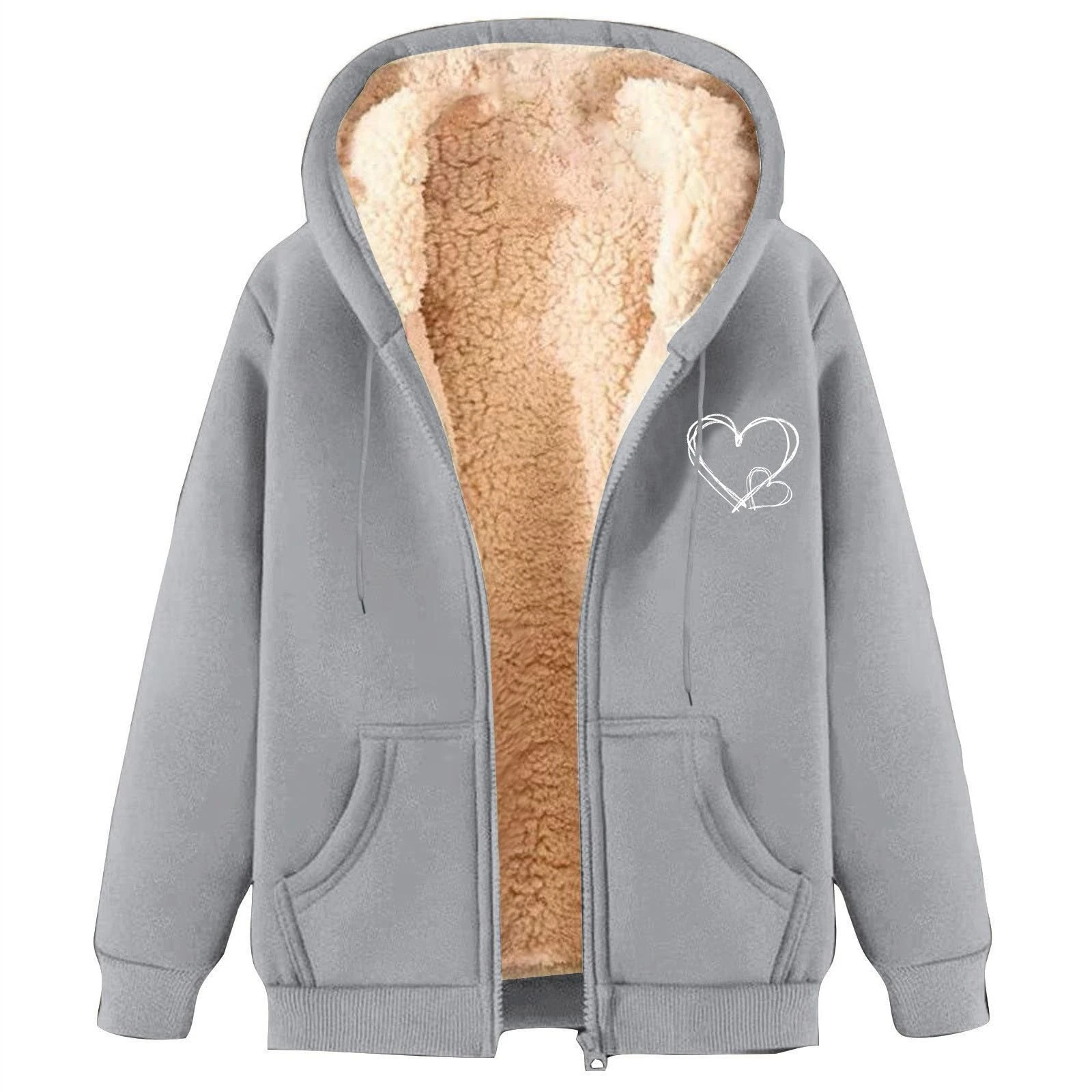 KUIH Womens Sherpa Fleece Lined Hoodies Zip Up Jacket Winter Coat Full Zip Long Sleeve Sweatshirt with Hood Ladies Teddy Fleece Hoodie Pullover Jumpers Thermal Outerwear Warm Clothes
