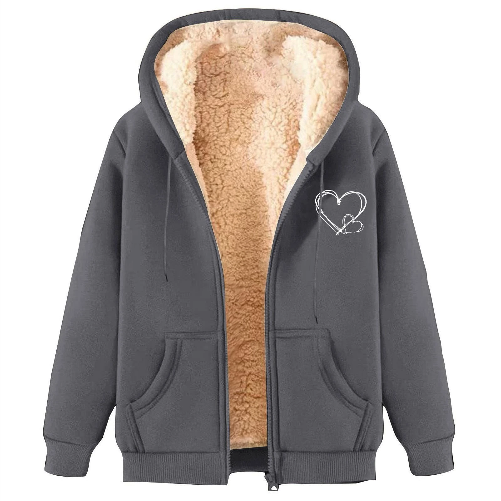 KUIH Womens Sherpa Fleece Lined Hoodies Zip Up Jacket Winter Coat Full Zip Long Sleeve Sweatshirt with Hood Ladies Teddy Fleece Hoodie Pullover Jumpers Thermal Outerwear Warm Clothes