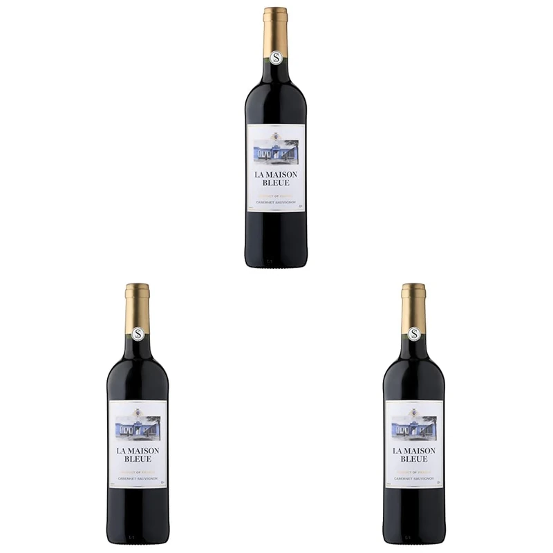 La Maison Bleue Cabernet Sauvignon - Rich & Bold Red Wine with Notes of Dark Fruit & Oak, Elegant Bottle Design - 750ml (Pack of 3) - Image 1
