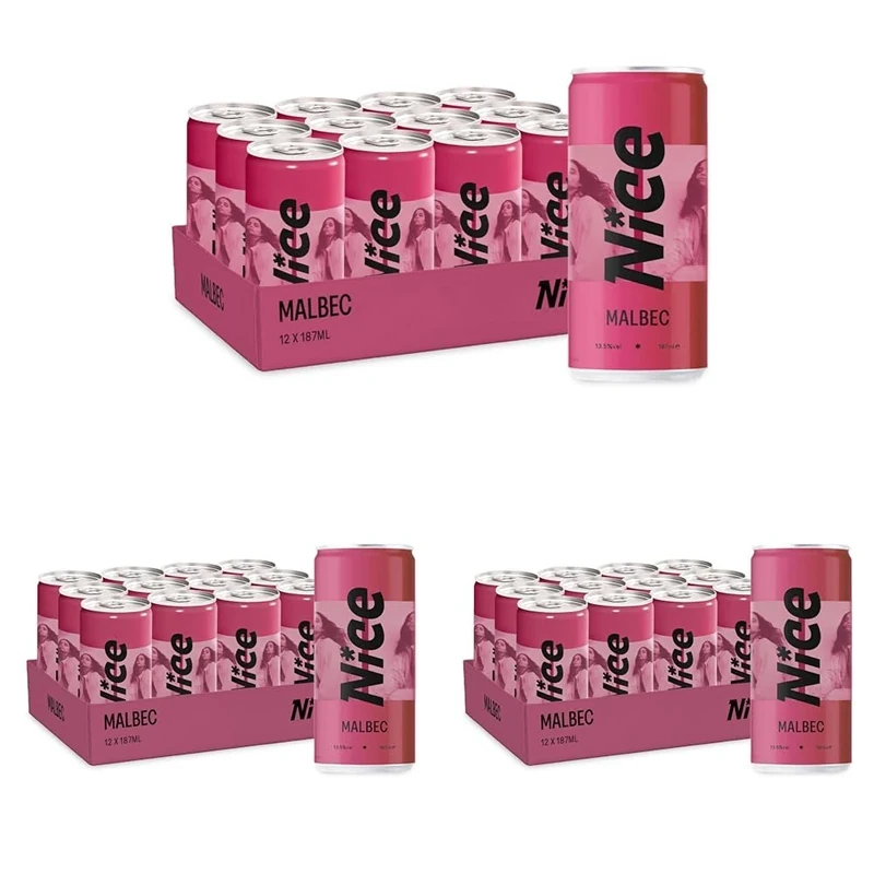 NICE Malbec, Argentinian Wine in a Can, Juicy & Fruity Red Wine from Mendoza Region, Darkly Fruity, Wicked Depth, 12 x 187ml Recyclable Cans (Pack of 3)