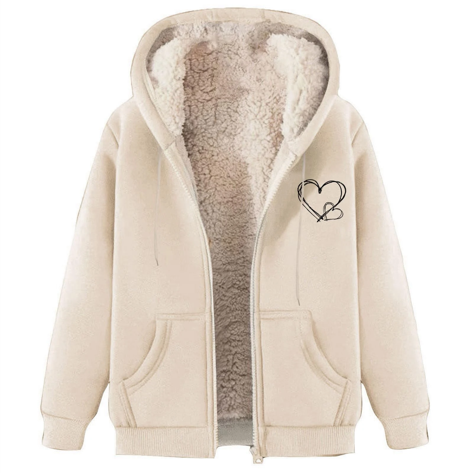 KUIH Womens Sherpa Fleece Lined Hoodies Zip Up Jacket Winter Coat Full Zip Long Sleeve Sweatshirt with Hood Ladies Teddy Fleece Hoodie Pullover Jumpers Thermal Outerwear Warm Clothes