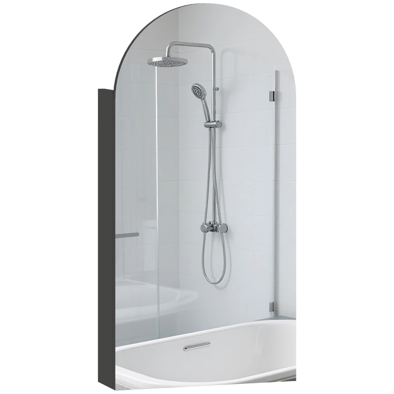 HOMCOM Bathroom Mirror Cabinet Wall Mounted, Modern Bathroom Wall Cabinet with Frameless Arch Mirror and Adjustable Glass Shelves, 40 x 12 x 80 cm, Black
