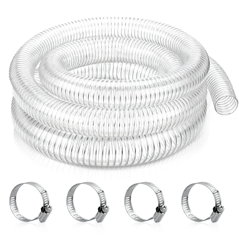 Wocloer 1-1/4 Inch ID X 25ft Clear Flexible PVC Hose - Steel Wire Reinforced, UV Resistant, Suction & Discharge Hose,See-Through Tubing
