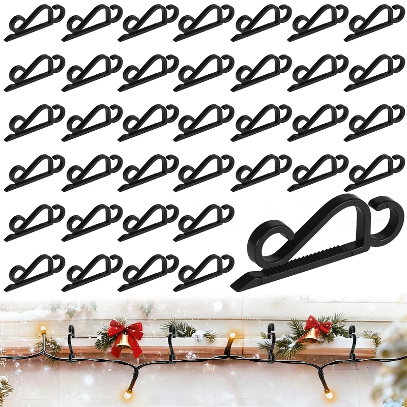 Lincentra Gutter Hooks for Outdoor Lights, 90 Pcs Black Gutter Hooks for Hanging Christmas Lights, Weatherproof Gutter Clips for Icicle Light on Xmas Halloween Home Garden Decor