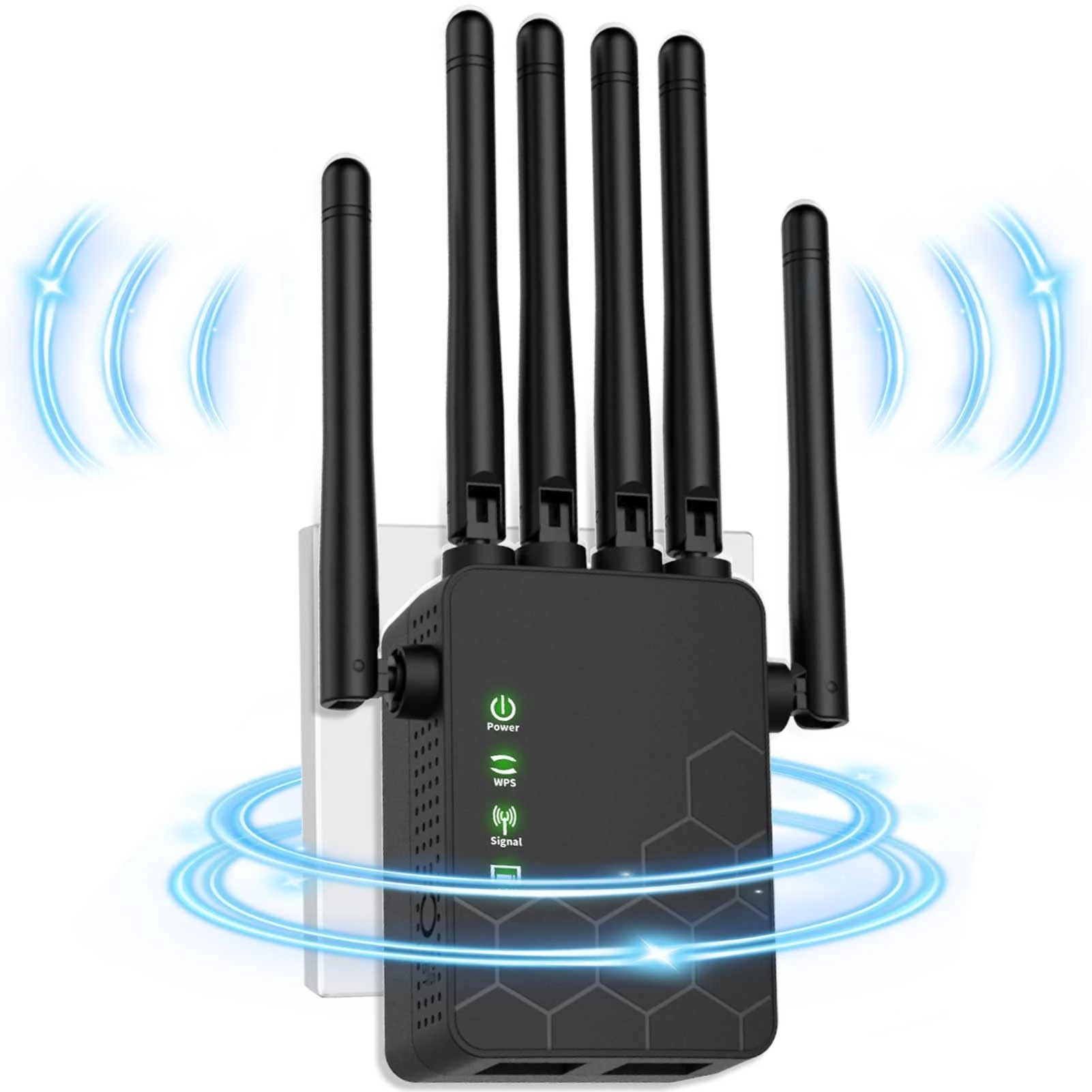 WiFi Extender Booster, WiFi Booster Range Extender with 6 Powerful Antennas, 2 LAN Ports, Repeater/Router/Ap Mode, Quick Setup, Compatible with All Internet Boxes