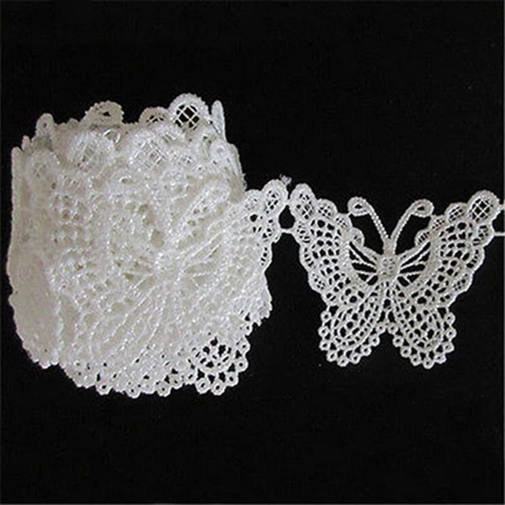 1 M Vintage White Butterfly Lace Edge Trim Embroidery Applique for Sewing Craft