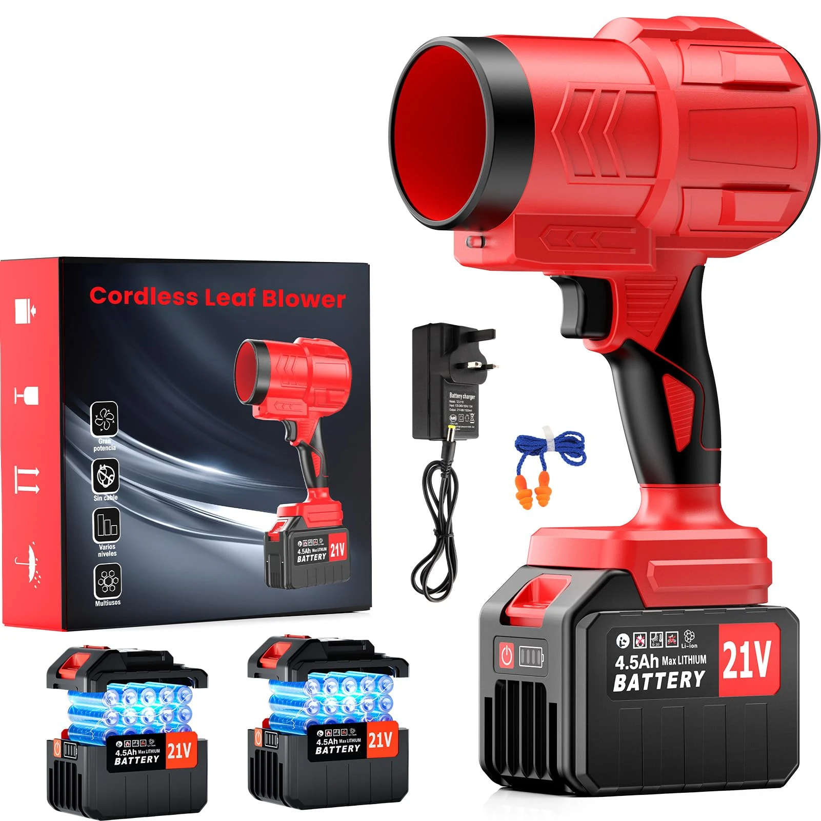 Leaf Blower Cordless with 21V 2 * 4500mAh Batteries and Charger,150,000RPM Brushless Motor, Powerful Electric leaf blower 685CFM 200MPH,Lightweight Garden blower for Patio Care,Garage,Snow Removal