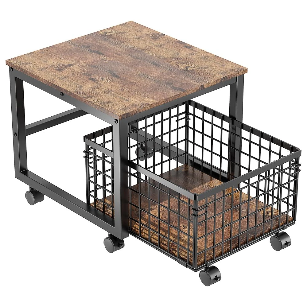 Cachpib Movable Mini Fridge Stand with Drawer Basket Portable Refrigerator Table with Lockable Wheels Fridge Cart for Home Office, 54x50x45.7Cm