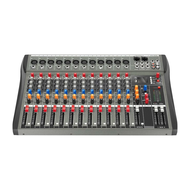 12 Channel Audio Mixer, Professional Sound Mixer, Sound Mixing Console, 48V Phantom Power, RCA Input Output, Microphone Input, Built-in Bluetooth and USB Interface