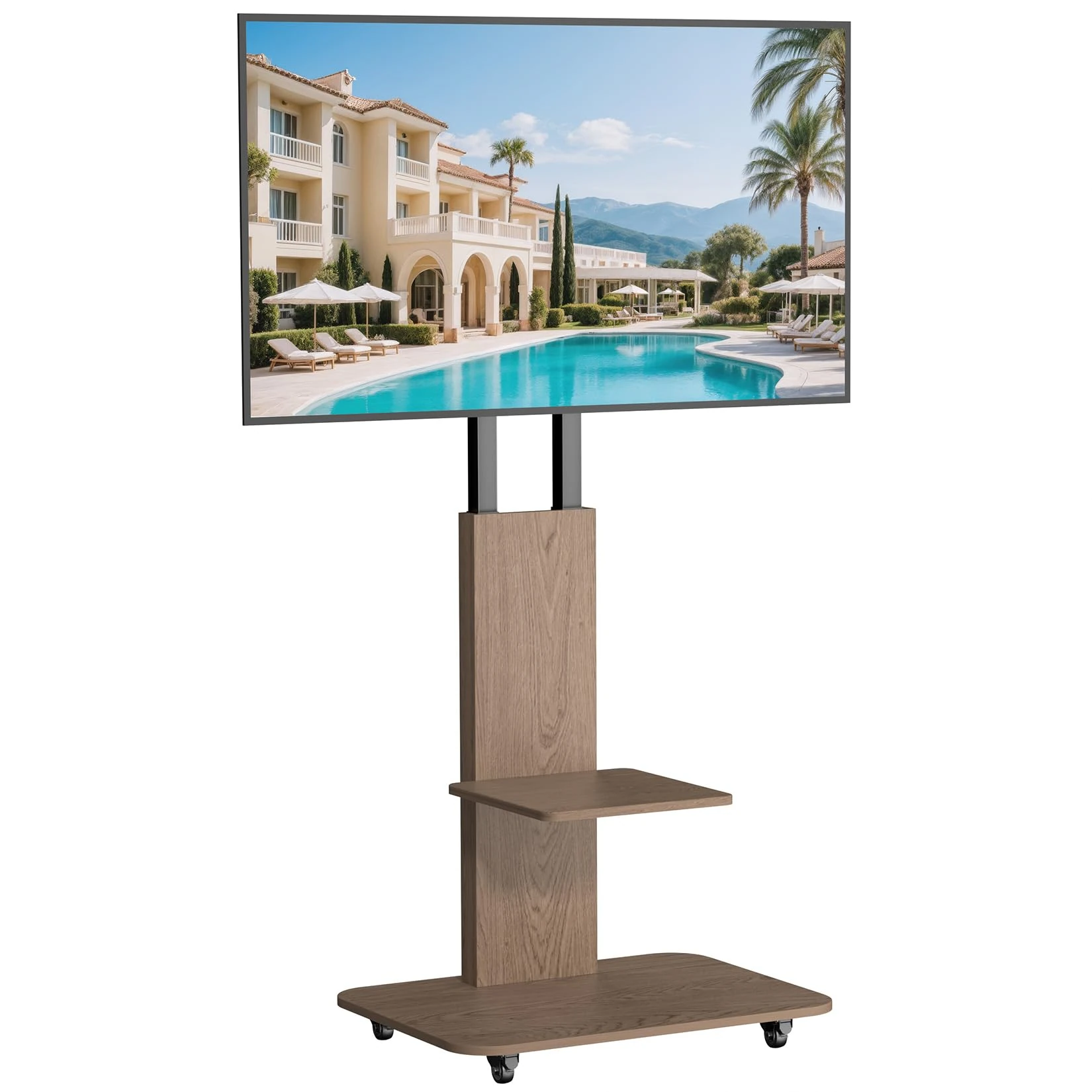 UNHO Floor TV Stand Wood, Universal TV Mount with wheels for 40-75 inch LCD LED TVs Height Adjustable and Cable Management Max VESA 600x400mm