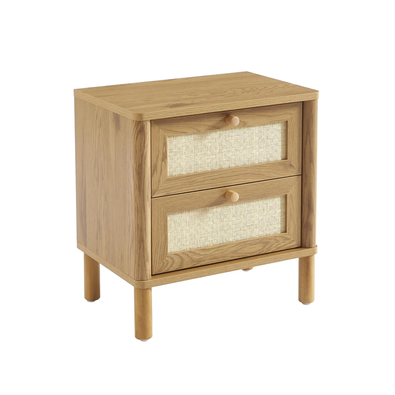 BAÏTA HAIDA Bedside Table in Oak Effect and Rattan Weave with 2 Drawers