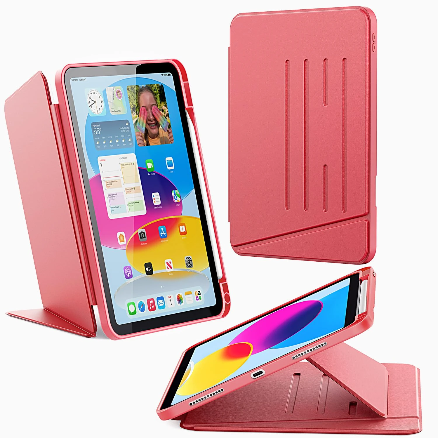 CACOE Case for iPad (A16) 11th/10th Generation with Pencil Holder, Multiple Angles Magnetic Stand Cover for iPad 11/10 Gen 2025/2022 11/10.9 inch, Watermelon Red