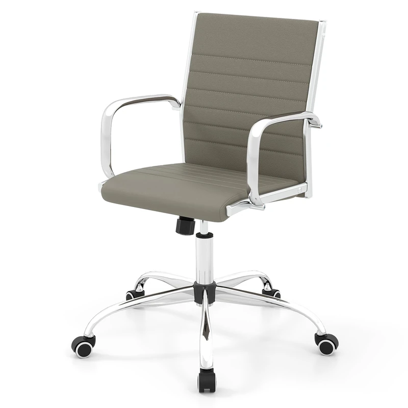 SFAREST Executive Office Chair, Ergonomic PU Leather Computer Chair with Rocking High Backrest, Chrome Arms & Wheels, Height Adjustable Swivel Chairs Conference Task Chair for Home Office (Grey)