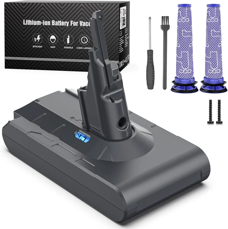 Keenstone 8000mAh Battery for Dyson V8 SV10 Absolute Fluffy Extra Animal Plus Motorhead Pro Parquet Slim Vacuum Cleaner with 2 Filters, Screwdriver and Screws
