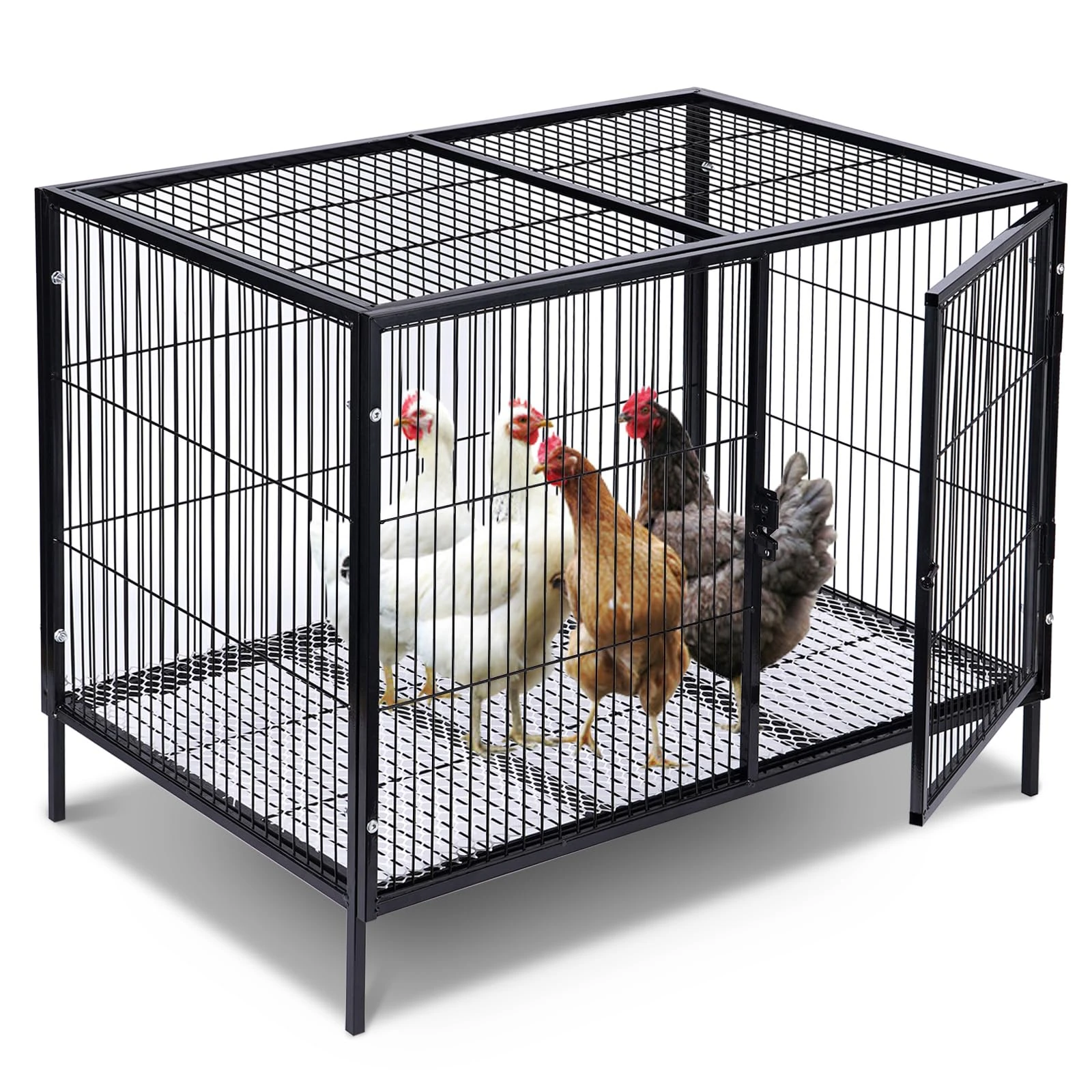 MUDUOBAN Chicken Coop Metal for 4 Chicken Poultry Cage with Washable Nesting Pads for Duck Rabbit Hen for Home Farm Use,Heavy Duty Chicken House Predator Proof, 33.5"x23.6"x27.5"
