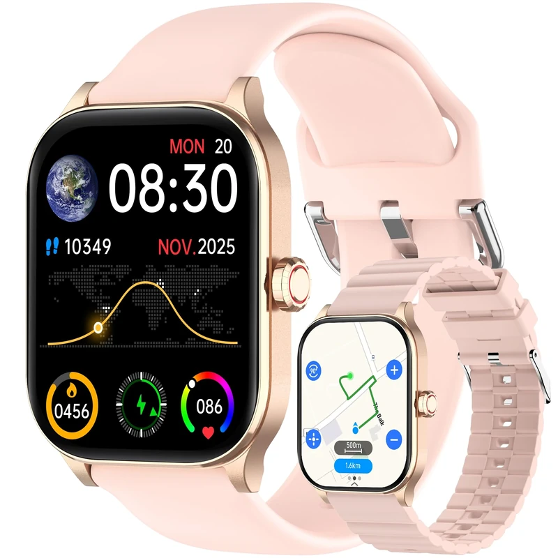 Smart Watch with Built-in GPS and Offline Maps, 1.96" HD Display, Answer/Make Calls, 100+ Sport Modes, Heart Rate/Sleep/SpO2 Monitor, Fitness Activity Tracker for Android and iPhone (Pink, 1.96")
