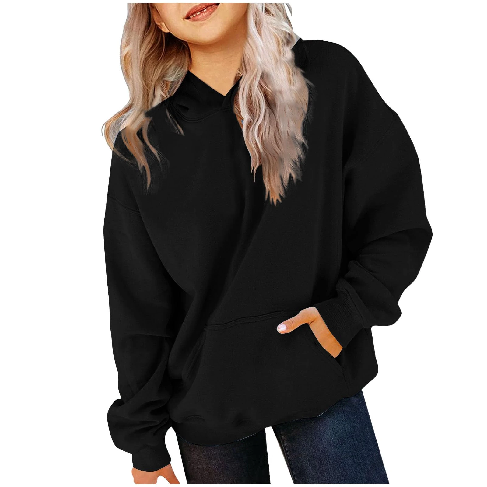 Hoodies Sweatshirts for Girls Long Sleeve Oversized Hooded Pullover Teen Youth Cute Trendy Tops Winter Preppy Clothes Black