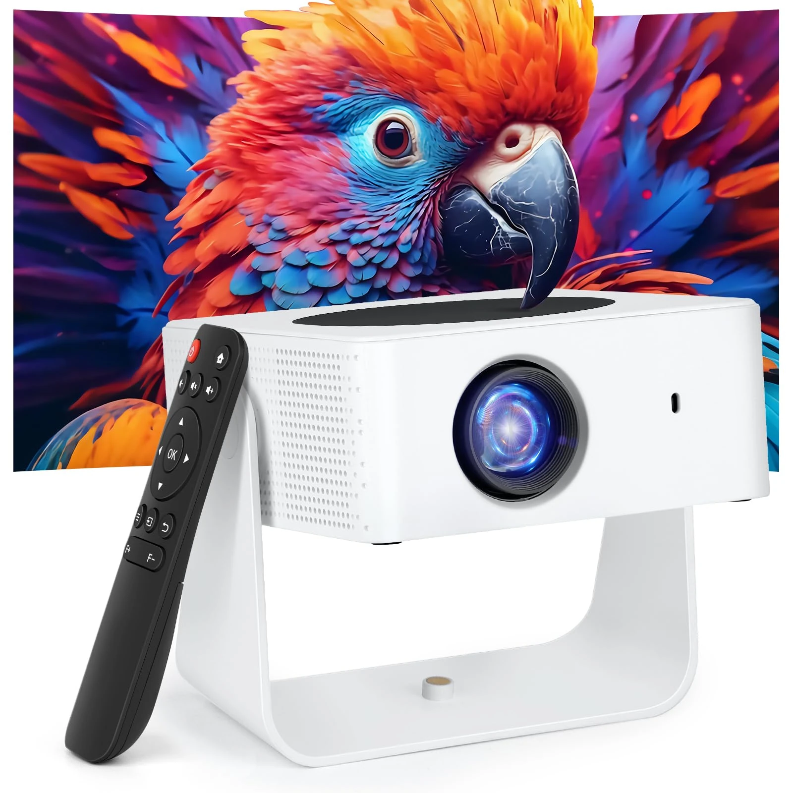Mini Projector, 4K 1080P FHD Supported, WiFi 6 & Bluetooth 5.2, Portable Projector for Bedroom Low Fan Noise (<30dB), 360° Adjustable Stand, with Electric Focus & Auto Keystone