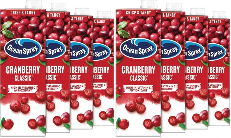Ocean Spray Classic Cranberry Juice - 4 x 1L - Sugar & Natural Sweetener Fruit Juice - Rich in Vitamin C & High in Antioxidants - Made with Whole Cranberries (Pack of 2)