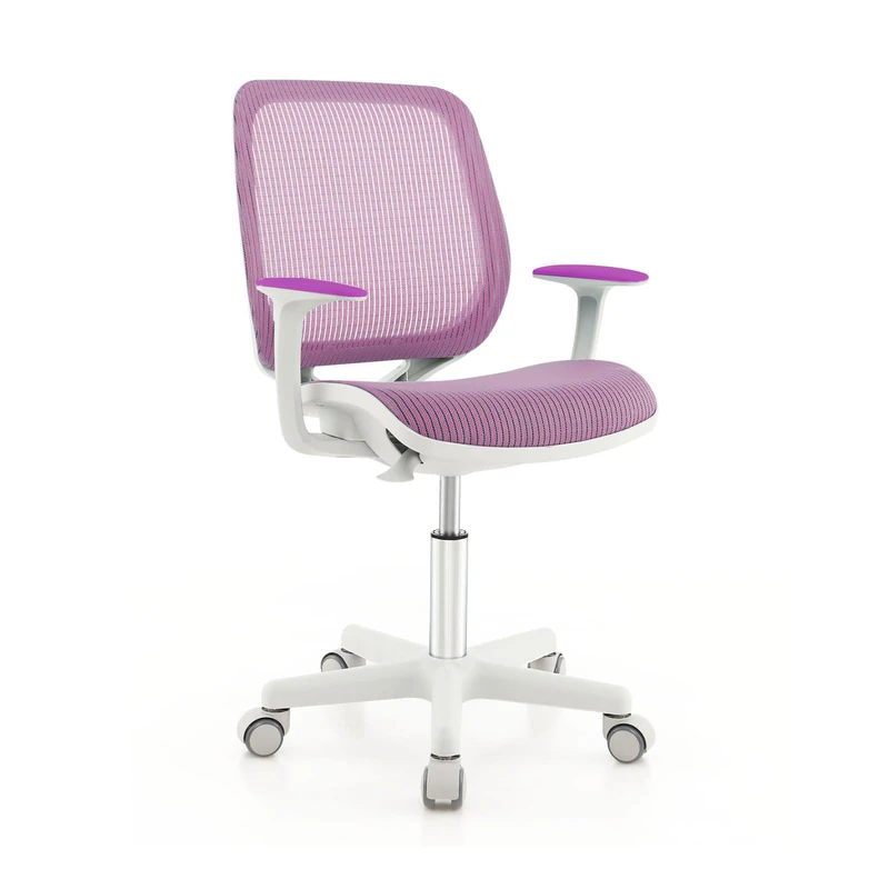 FANTASK Children's Desk Chair, Height Adjustable Desk 43-55 cm, 360° Swivel Chair with Backrest & Armrests & Wheels, Ergonomic Office Chair for Children 6-15 Years (Purple)