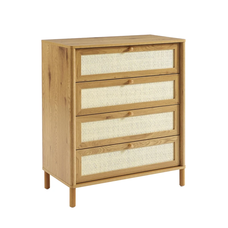 BAÏTA HAIDA Chest of Drawers in Oak Effect and Rattan Weave