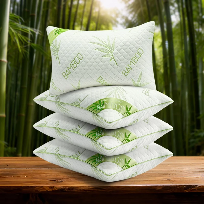 GC GAVENO CAVAILIA Orthopaedic Bamboo Pillow Memory Foam - 4 Pack, 48x74 cm - Hypoallergenic & Antibacterial - Firm Neck & Shoulder Support - Luxury Bed Pillows for Hotel Quality, White