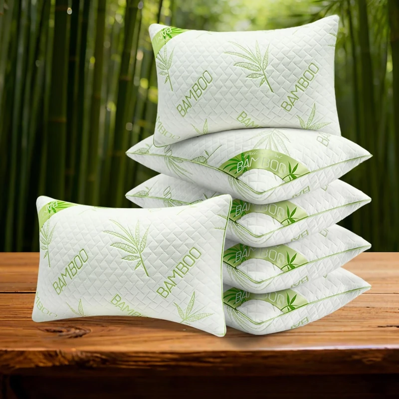 GC GAVENO CAVAILIA Bamboo Memory Foam Pillow - Pack of 6 Orthopaedic Neck & Shoulder Support Pillow - Soft,Anti-Allergy Hotel Quality with Removable Washable Cover - 48x74 cm