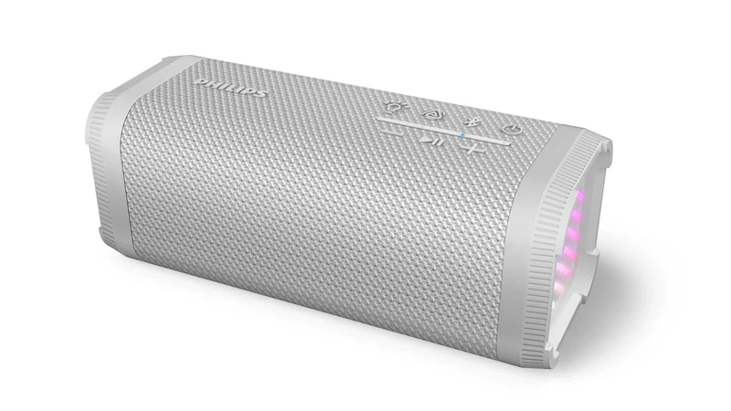 Philips TAS2000WT Bluetooth Wireless Speaker with LED Lightshow, 20 W Bass+, Auracast, 20 Hrs Play Time, IPX5 Splash-Proof, USB Playback, Mic, App Control – White