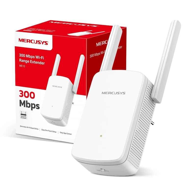 MERCUSYS ME12 WiFi Extender Booster, 2 External Antennas WiFi Booster, APP Control WiFi Extender,TP-Link WiFi Repeater Works with Any Router or Wireless Access Point,Plug and Play,Signal Indicator