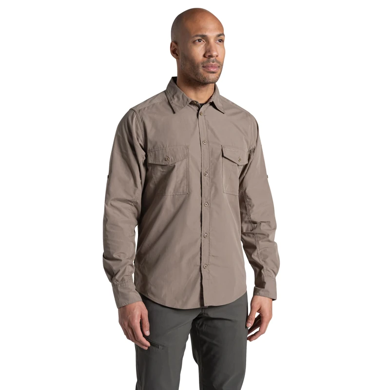 Craghoppers Mens Kiwi II Long Sleeve Hiking Shirt, Pebble, S EU