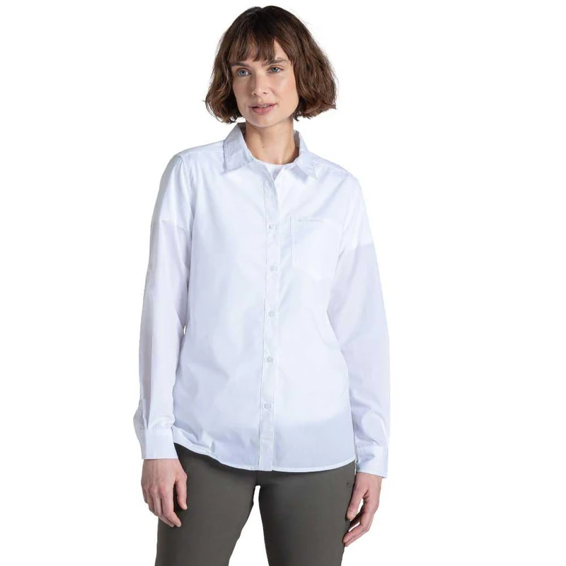 Craghoppers Womens Kiwi III Long Sleeve Hiking Shirt, White, 12 UK