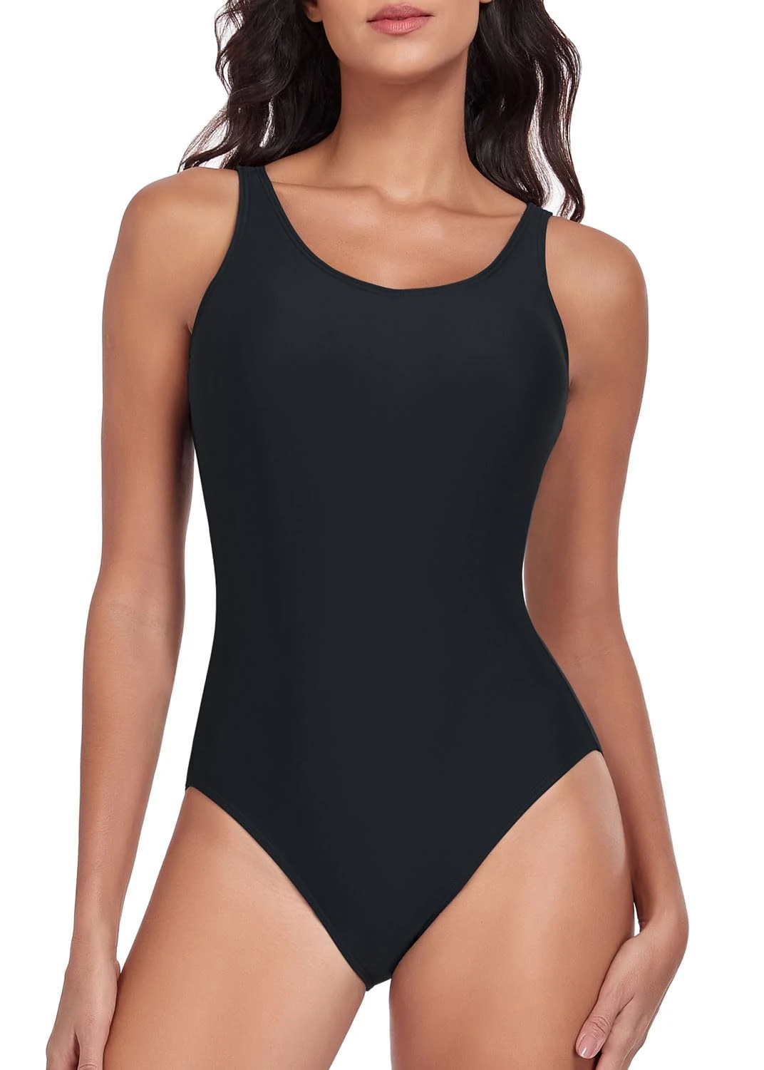 Deriwone Athletic One Piece Swimsuit Tummy Control Swimming Costume Adjustable Swimwear Padded Bathing Suits M,Black