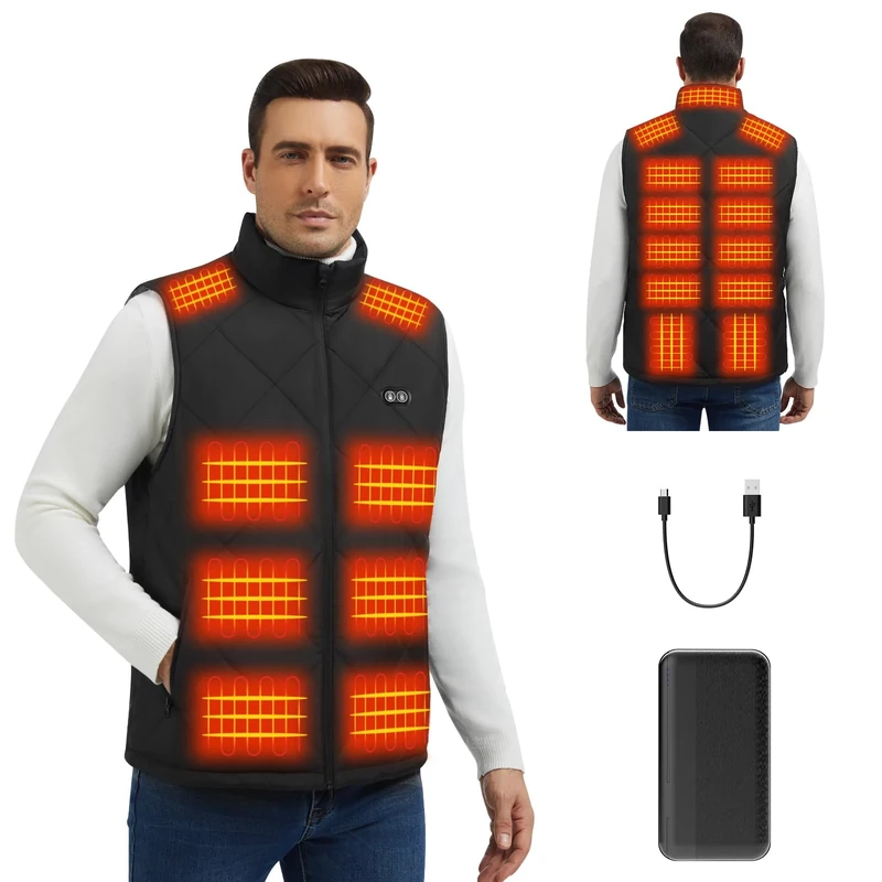 Trunera Heated Gilet for Men, 21 Heat Zones Heated Vest for Men with 20000mAh Battery 3 Heating Levels, 10s Fast Heating Heated Gilet for Outdoor Cycling, Hiking Fishing&Skiing (Black M)