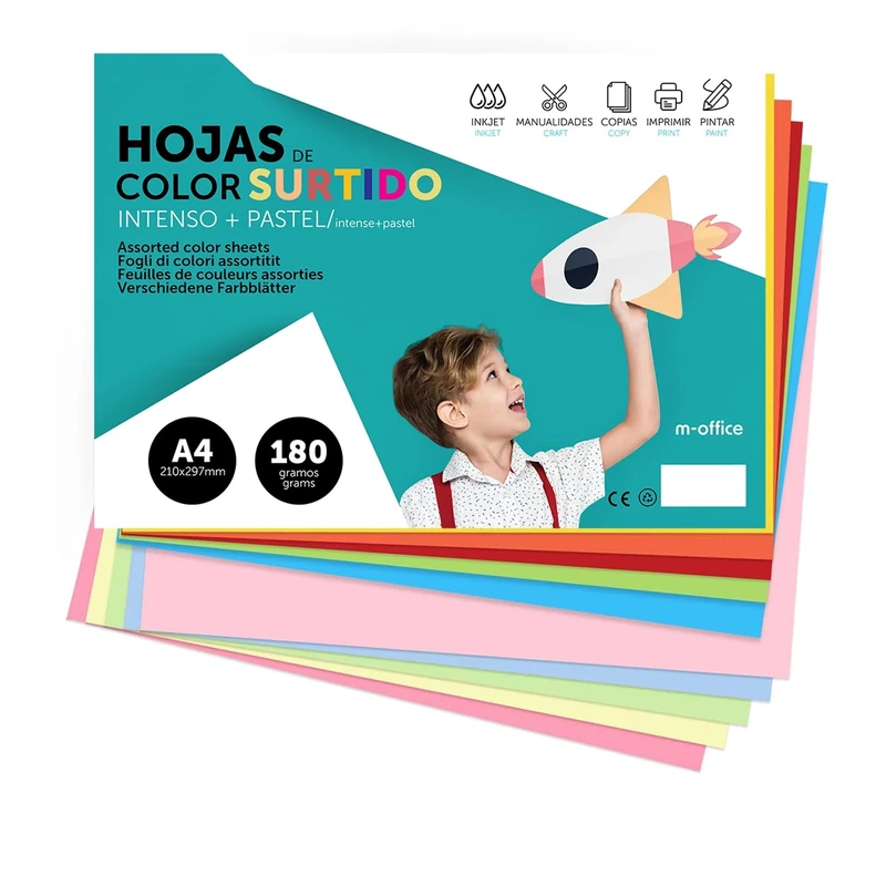 A4 Pastel Colours+Intense Card, 180 g, Crafts, Print, Creative Designs, m-Office (250 Sheets)