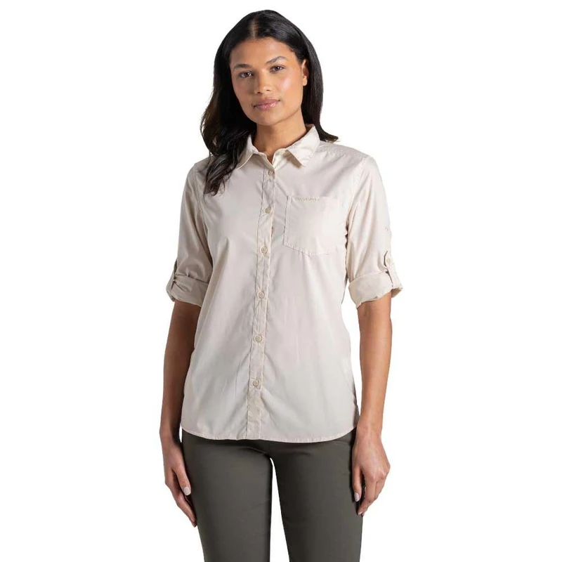 Craghoppers Womens Kiwi III Long Sleeve Hiking Shirt, Stone, 24 Plus UK