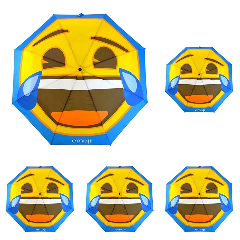 Emoji Unisex Adult Cry Laughing Face Automatic Open & Close Compact Folding Umbrella - Blue, N/A (Pack of 5) - Image 1