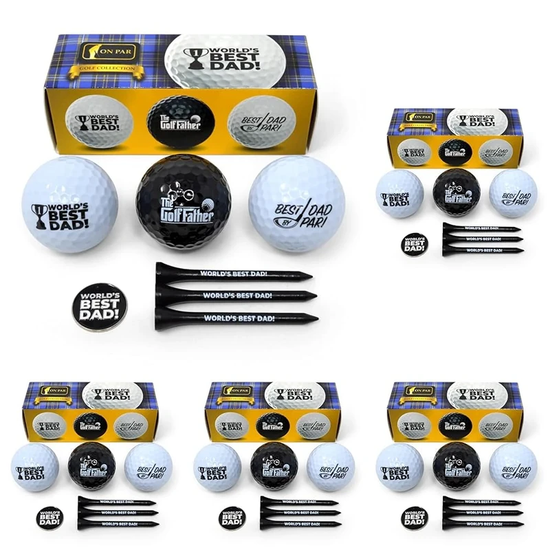 On Par Dad Golf Balls Gifts Pack - Includes Golf Tees, Ball Marker - Gag, Novelty Present - World's Best Dad, Golf Gifts for Men, Gifts for dad birthday gifts (Pack of 5)
