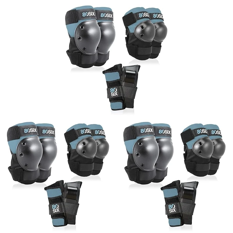 80Six Multi-Sport Pad Set - Knee Pads, Wristguards, Elbow Pads, Full Protective Gear for Kids, for BMX, Cycling, Inline Skating, Skate, Roller Skates, Skateboard Accessories (Stone Blue, Ages 5+)