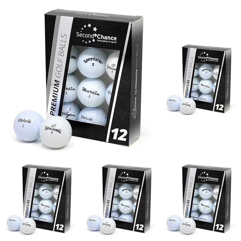 Second Chance Recycled Lake Golf Balls, 60 Pack, Mixed Golf Balls, Ideal for Practice and Play, Golf Ball Assortment, White