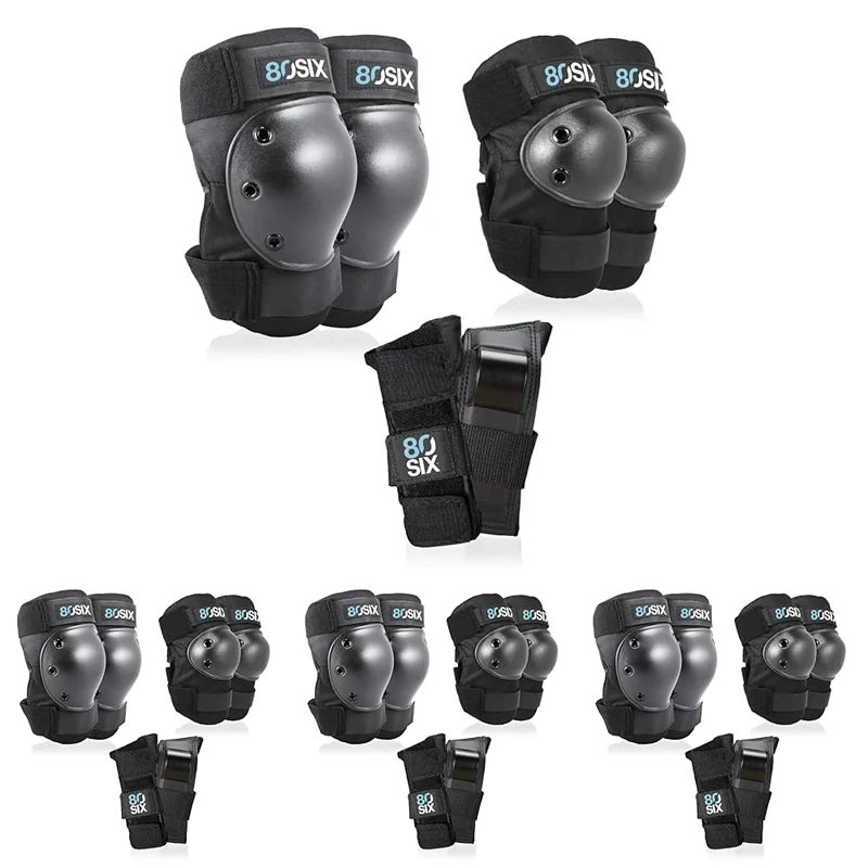 80Six Kids’ Multi-Sport Pad Set with Wristguards, Elbow Pads, and Knee Pads, Black, Junior - Ages 5+ (Pack of 4)
