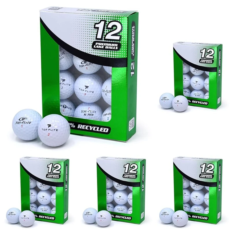 Second Chance Recycled Lake Golf Balls - 60 Pack - Grade A for Top Flite, Lake Balls, White, Packed in a Green Box