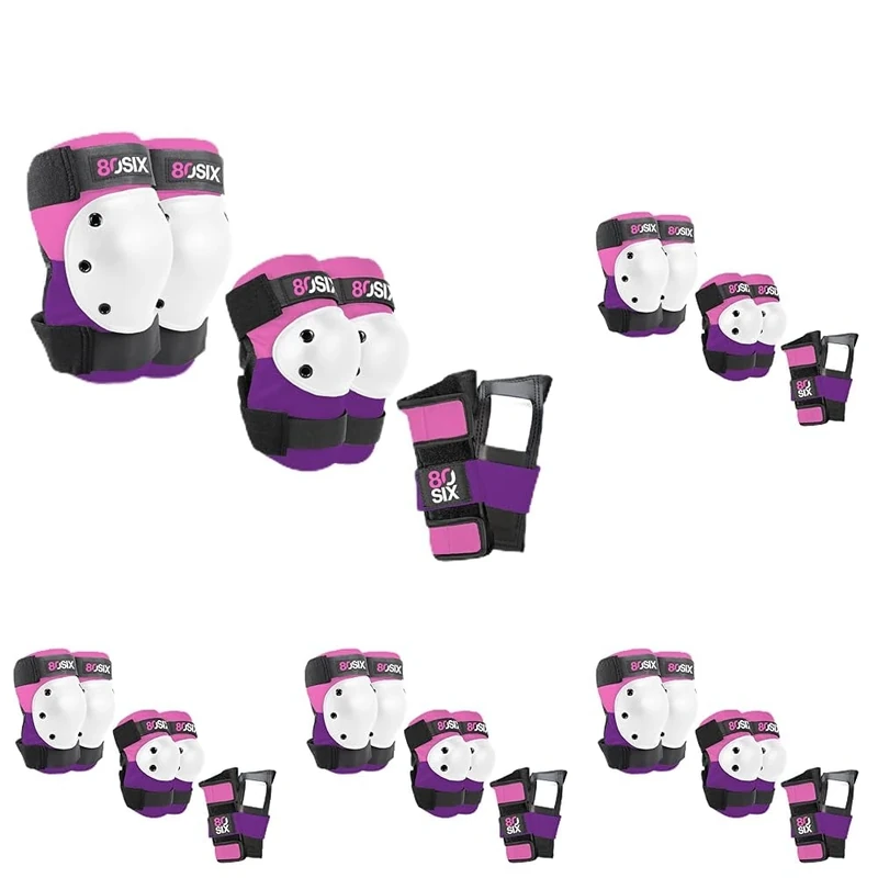 80Six Multi-Sport Pad Set - Knee Pads, Wristguards, Elbow Pads, Full Protective Gear for Kids, for BMX, Cycling, Inline Skating, Skate, Roller Skates, Skateboard Accessories (Pink Purple, Ages 8+)