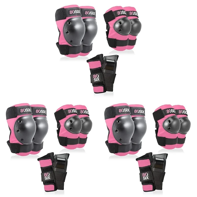 80Six Multi-Sport Pad Set - Knee Pads, Wristguards, Elbow Pads, Full Protective Gear for Kids, for BMX, Cycling, Inline Skating, Skate, Roller Skates, Skateboard Accessories (Pink, Ages 14+)