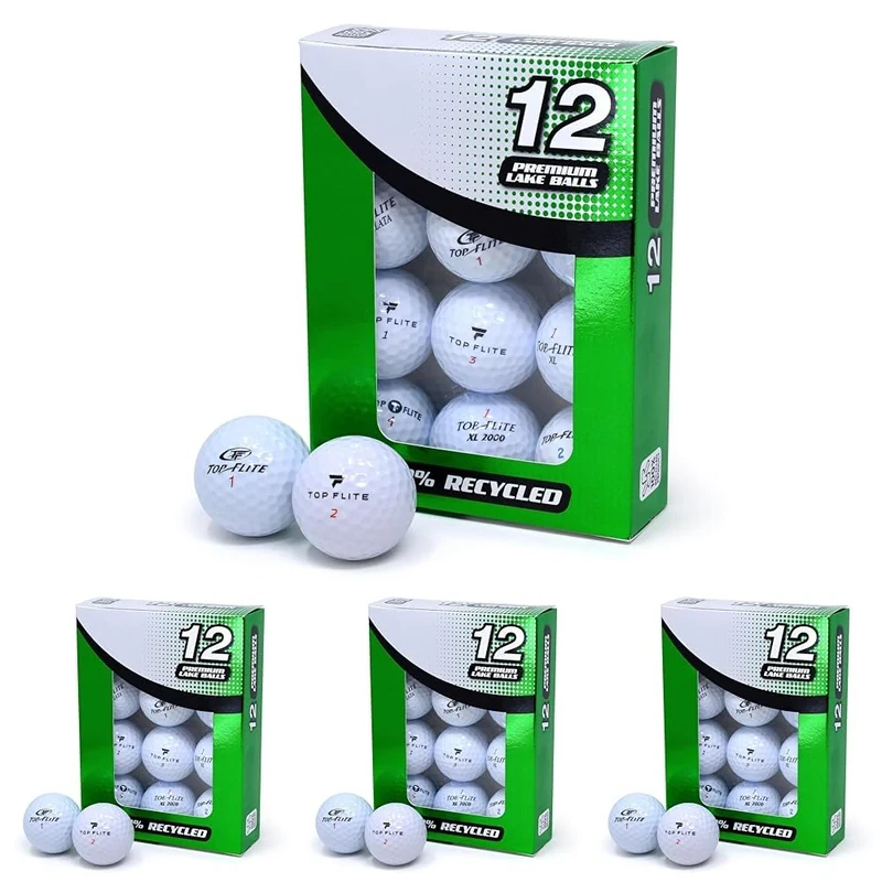 Second Chance Recycled Lake Golf Balls - 48 Pack - Grade A for Top Flite, Lake Balls, White, Packed in a Green Box