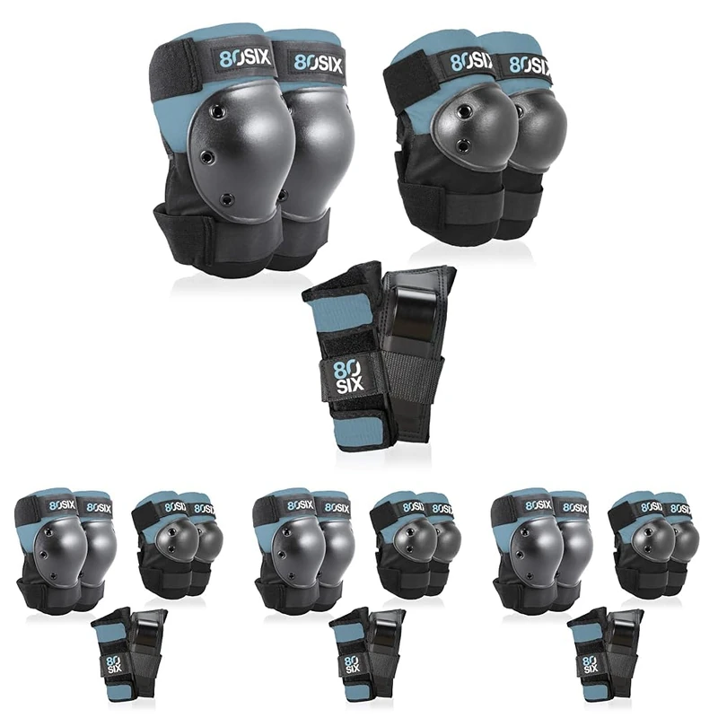 80Six Multi-Sport Pad Set - Knee Pads, Wristguards, Elbow Pads, Full Protective Gear for Kids, for BMX, Cycling, Inline Skating, Skate, Roller Skates, Skateboard Accessories (Stone Blue, Ages 5+)