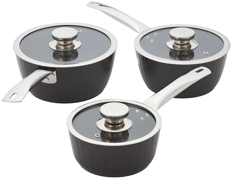 Judge Evertough 3-Piece Saucepan Set – 16cm, 18 cm and 20cm Durable Hard Anodised Aluminium Saucepan with 6-Layer Non-Stick Coating