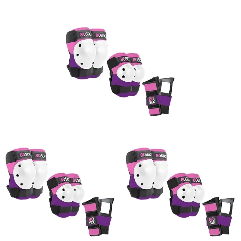 80Six Multi-Sport Pad Set - Knee Pads, Wristguards, Elbow Pads, Full Protective Gear for Kids, for BMX, Cycling, Inline Skating, Skate, Roller Skates, Skateboard Accessories (Pink Purple, Ages 8+)